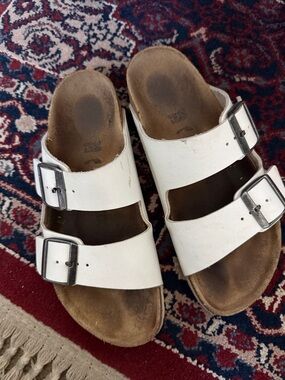 Birkenstock Arizona White Double-Buckle Slide Sandals size 38 7 7.5